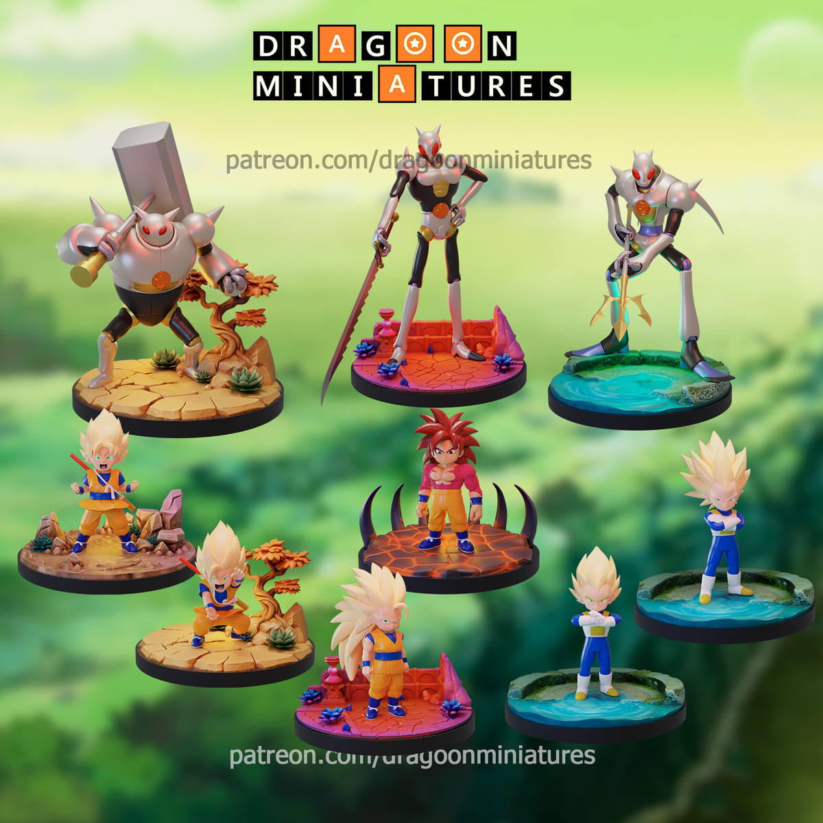 Dragon Ball Daima Pack 2 Miniatures Goku Vegeta SSJ3 SSJ4 Tama 32mm DnD RPG Resi