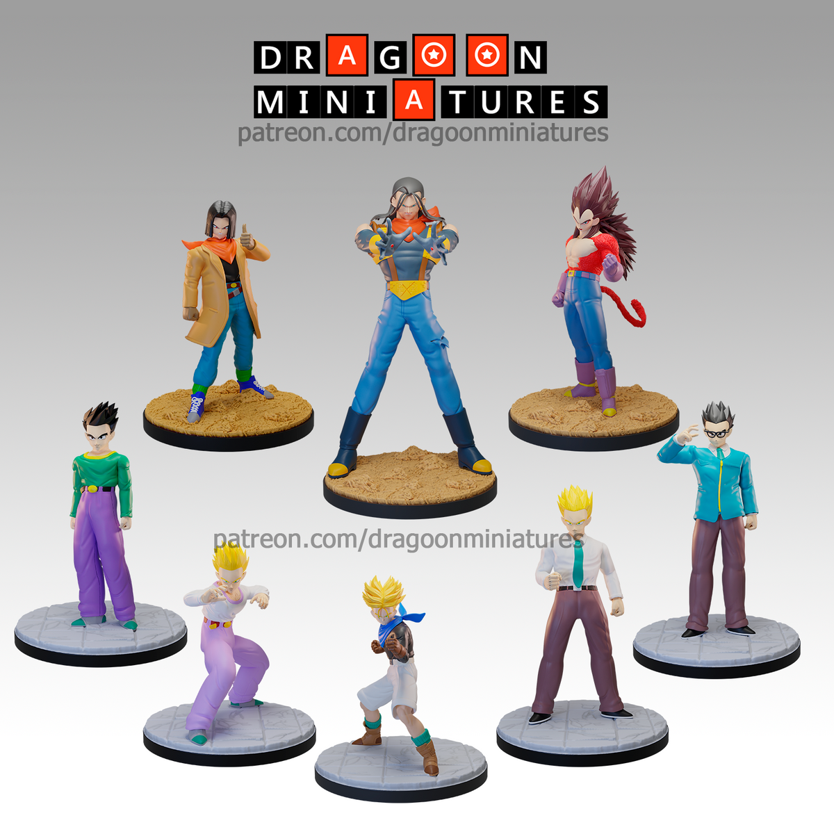DBZ GT Pack 4 Miniatures Super 17 SSJ4 Vegeta Gohan Goten Trunks 32mm DnD RPG