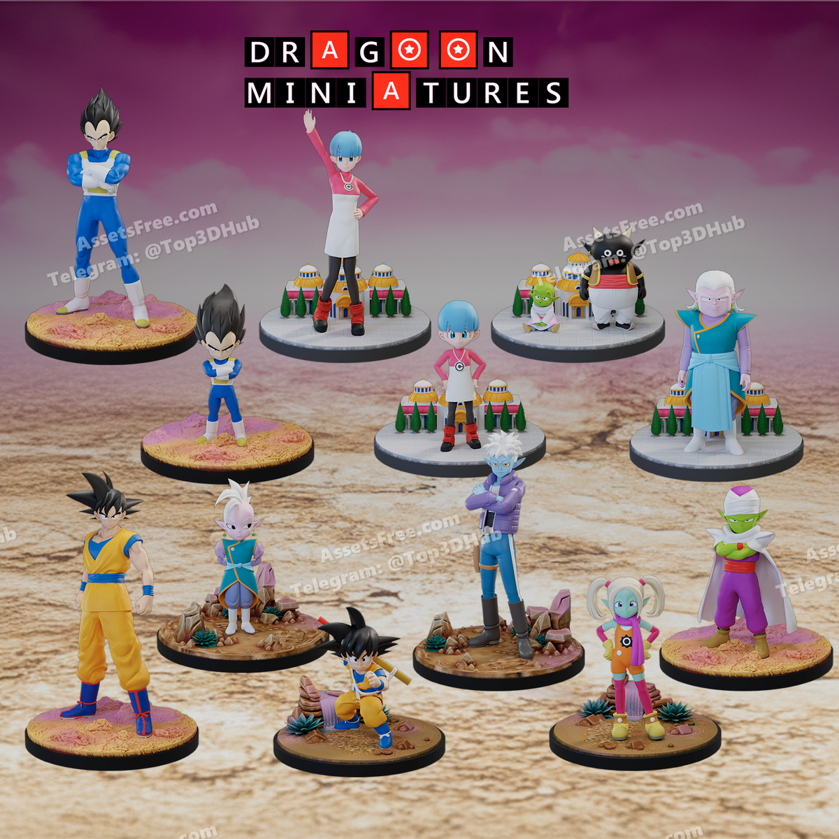 Dragon Ball Daima Pack 1 Miniatures Goku Vegeta Glorio Panzy 28mm DnD RPG Resin