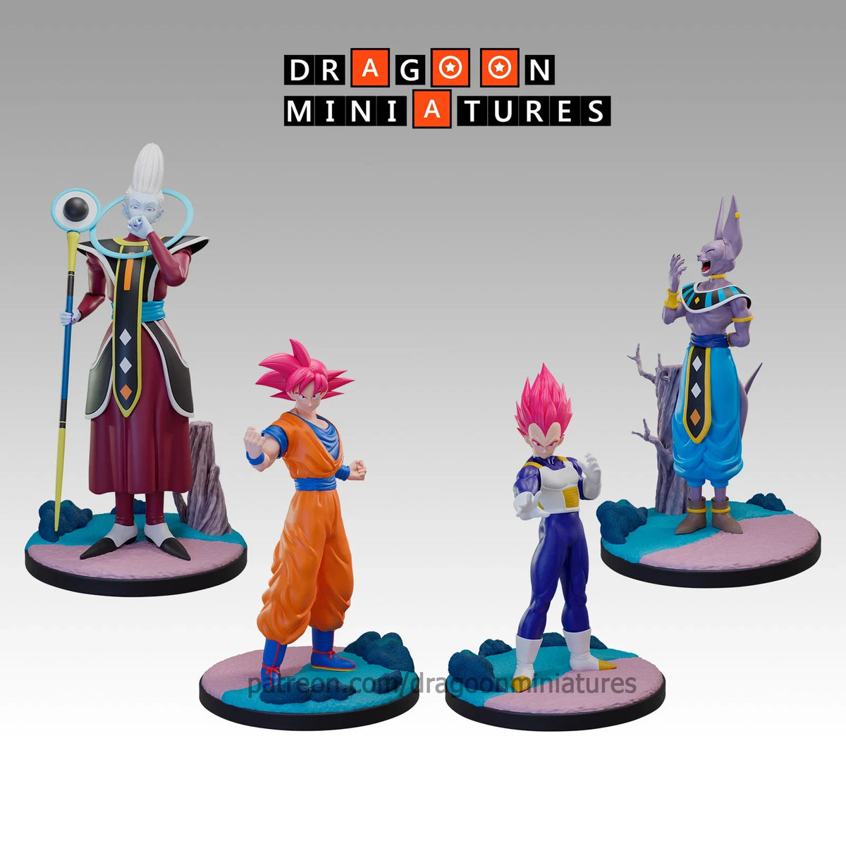 DBZ Super Pack 1 Miniatures Beerus Whis SSG SSB Goku Vegeta Golden Frieza 32mm